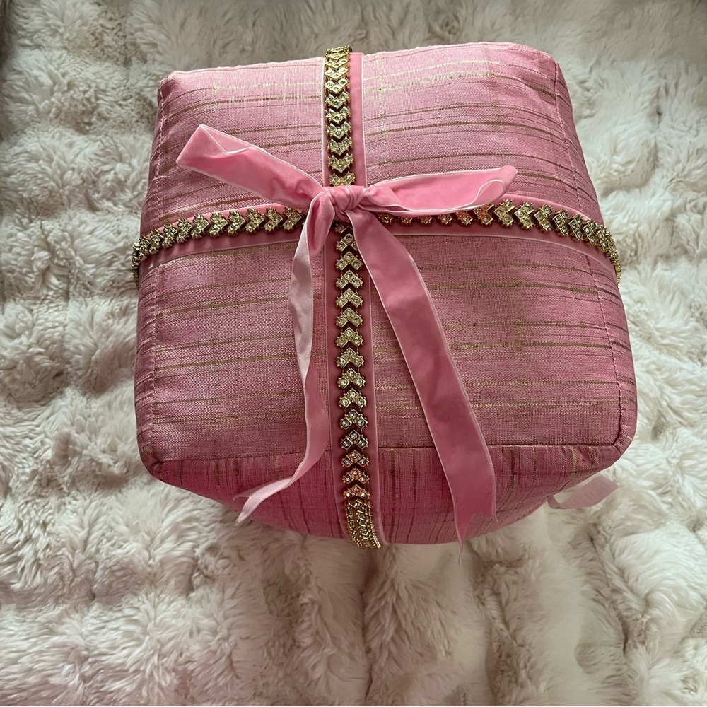 Pink and Gold Gift Christmas Present Pillow Cube